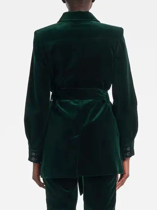 Belted Green Velvet Saharienne Jacket - Jackets