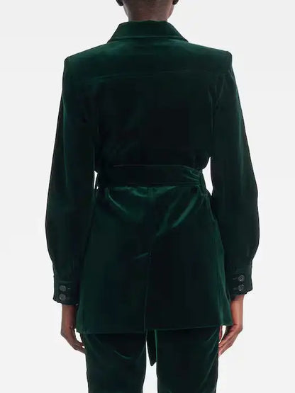 Belted Green Velvet Saharienne Jacket - Jackets