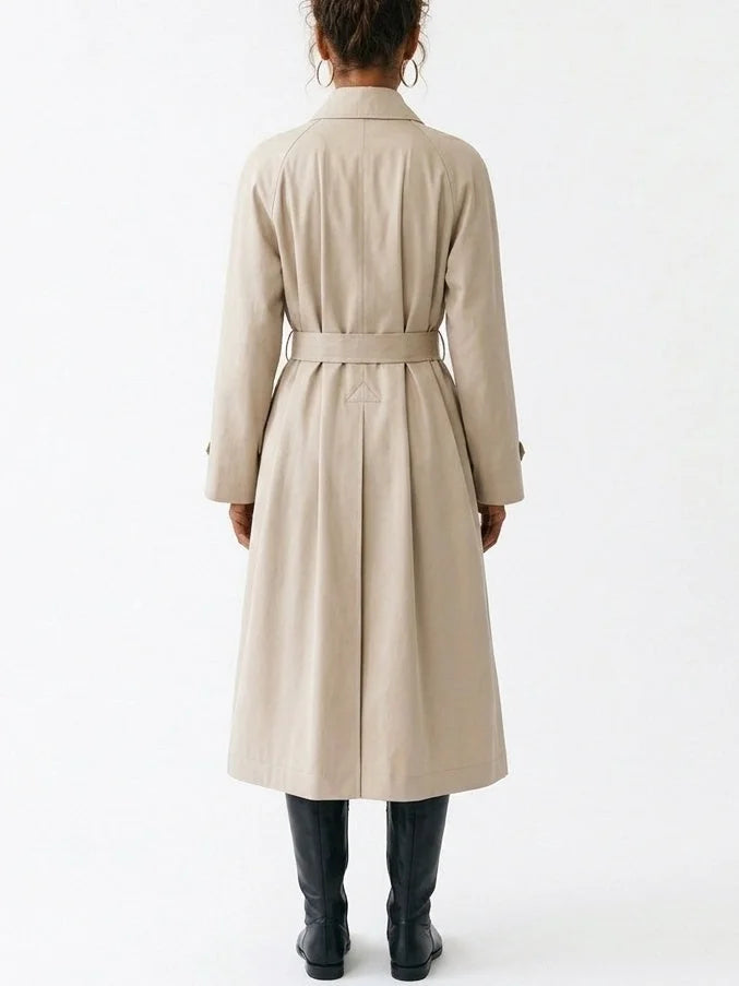 Belted High Collar Cotton Long Trench Coat - Coats