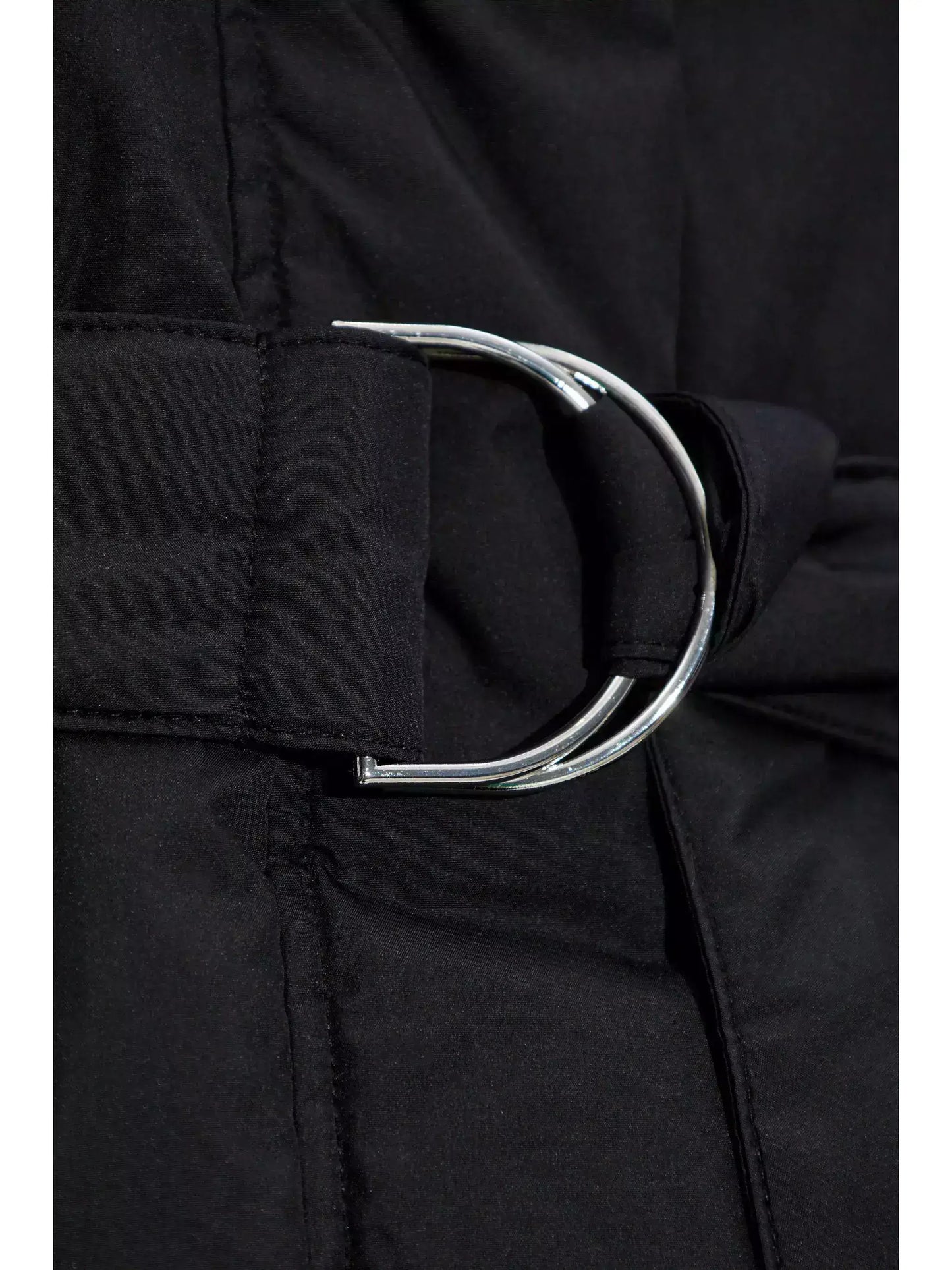 Belted Hooded High-Collar Down Coat in Black - Coats