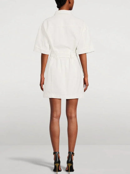 Belted Lace-Up Cotton Mini Dress - Dresses