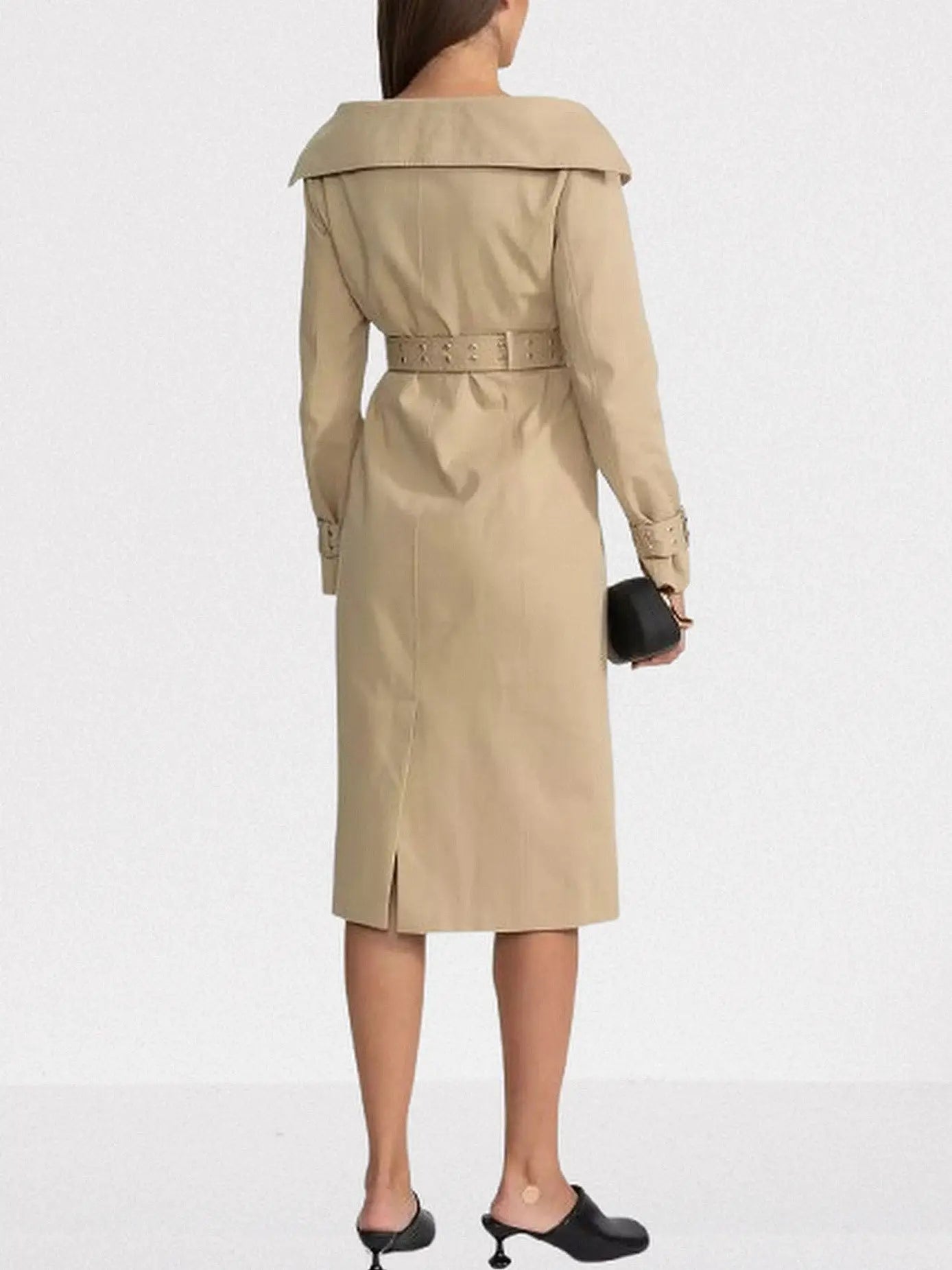 Belted Off-Shoulder Double-Breasted Trench Coat - Coats
