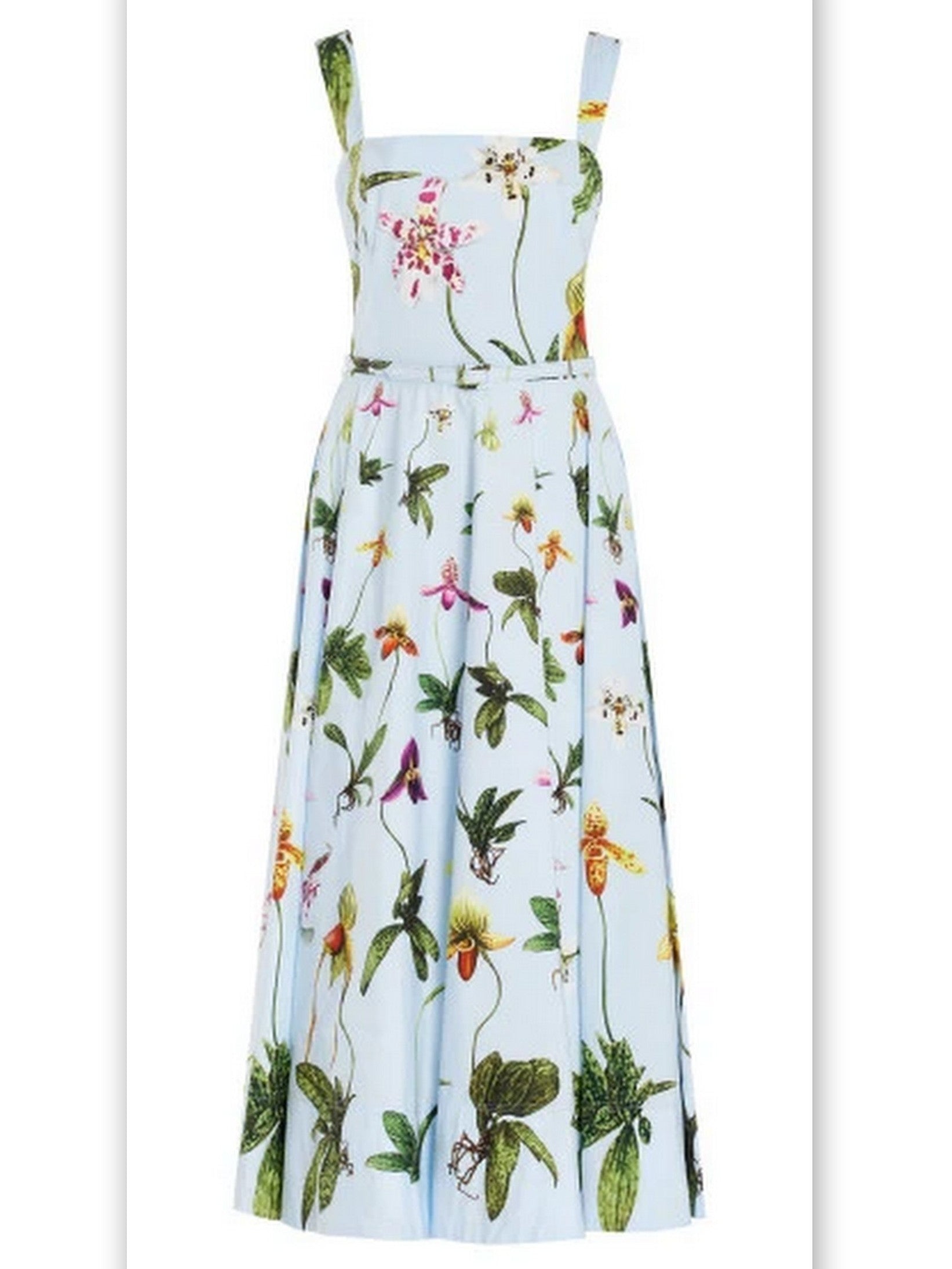 Women’s Belted Orchid Printed Light Blue Sundress Branna Couture