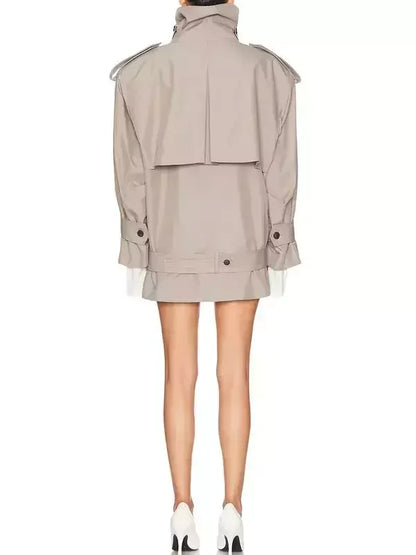 Belted Oversize Double-Breasted Short Trench Coat - Jackets