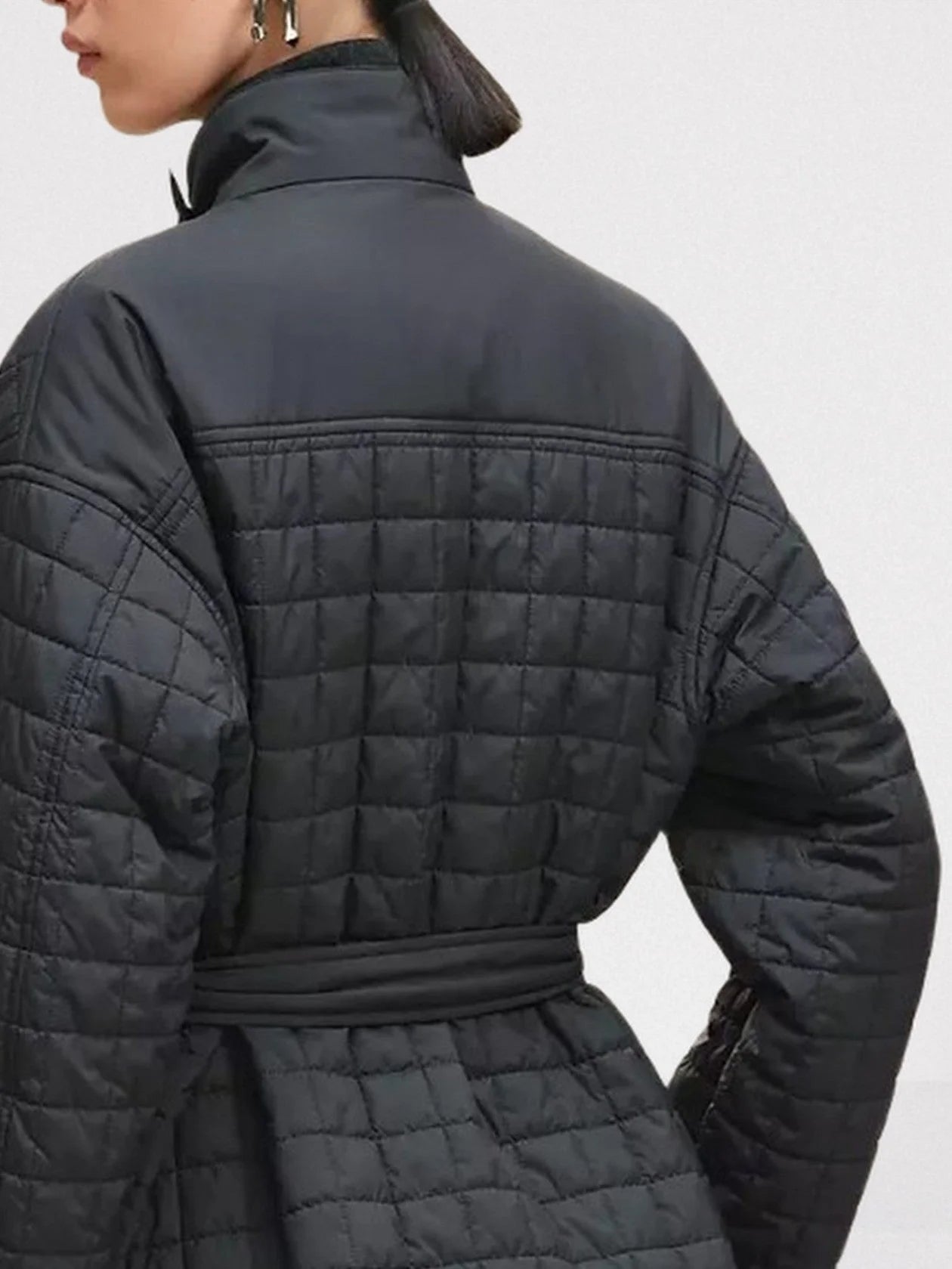 Belted Quilted High-Collar Coat - Coats