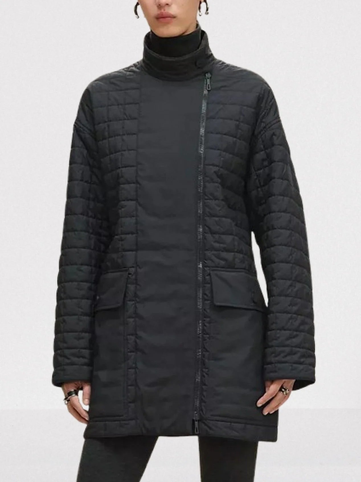 Belted Quilted High-Collar Coat - Coats