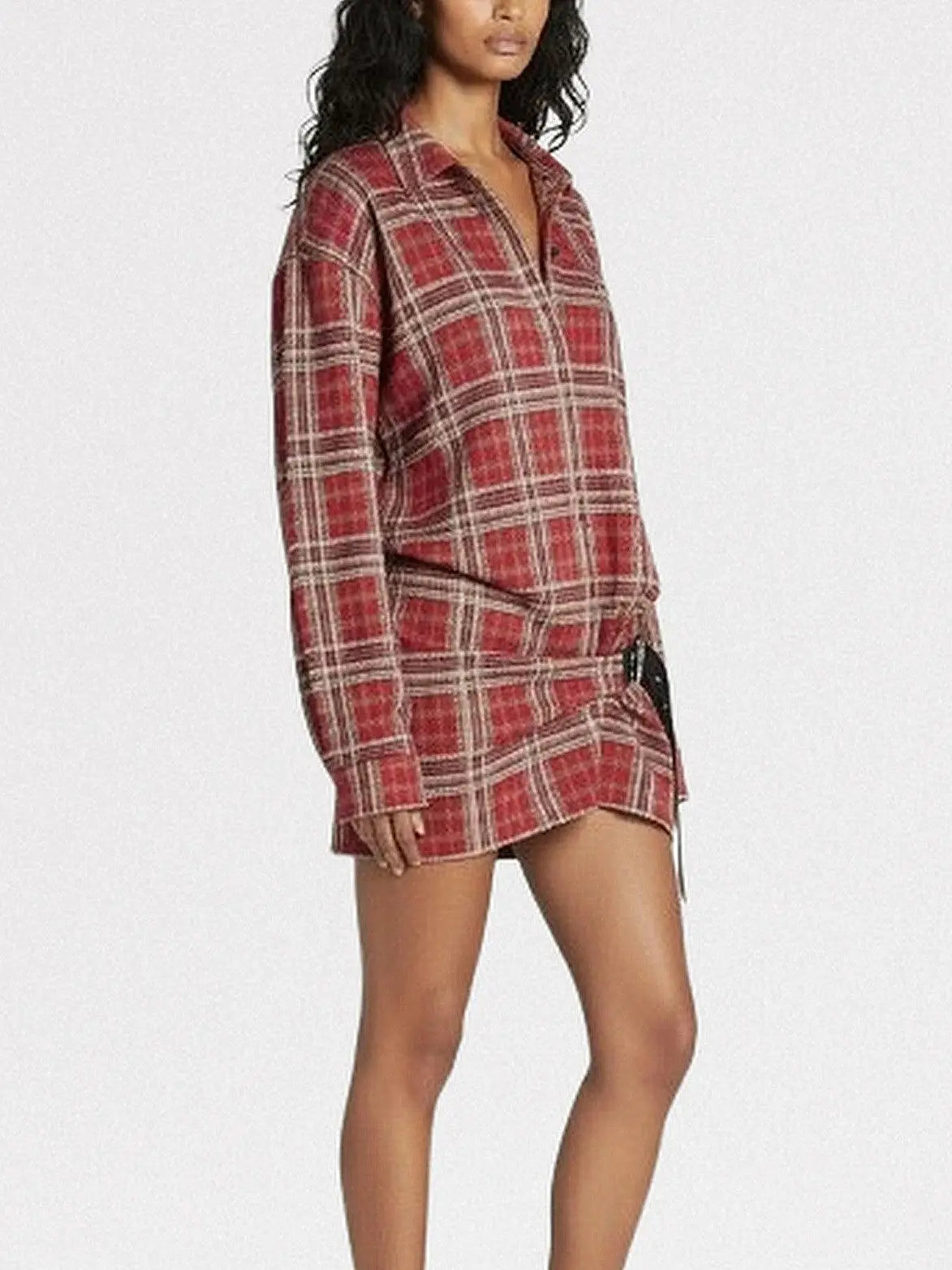Belted Red Tartan Mini Shirt Dress - Dresses