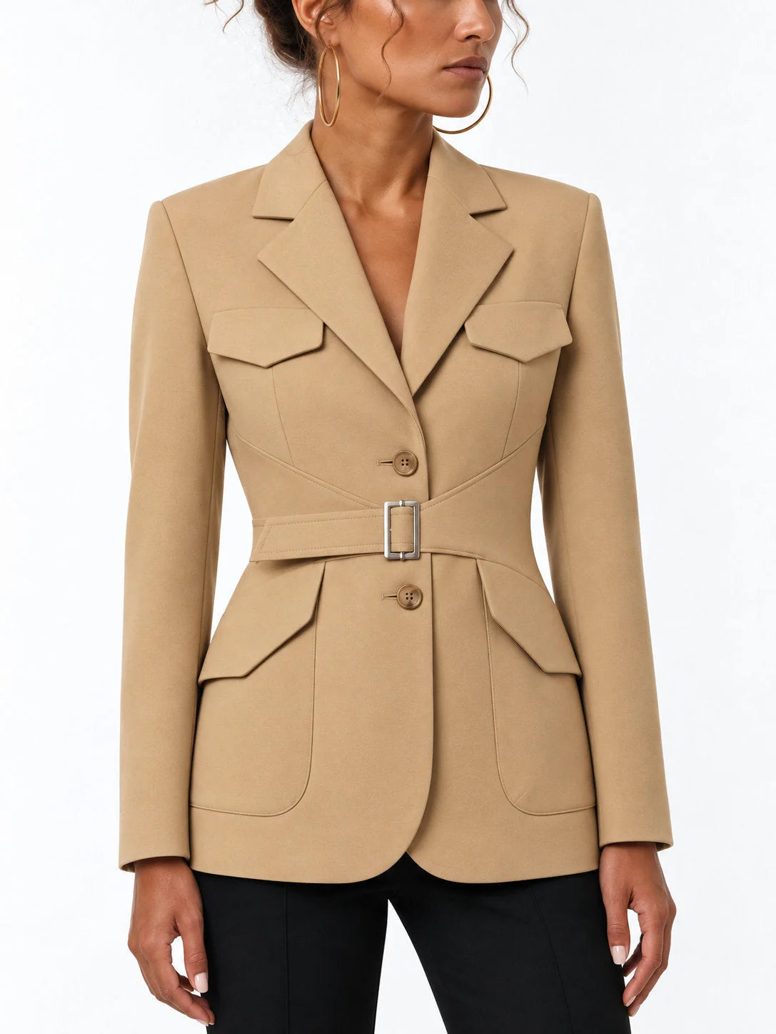 Belted Safari Jacket with Utility Pockets - Jackets