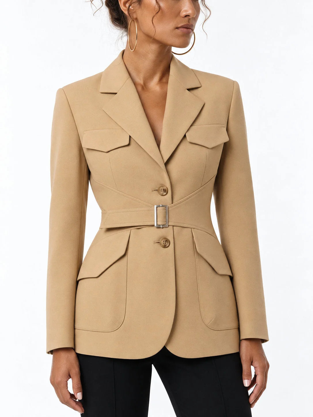Belted Safari Jacket with Utility Pockets - Jackets