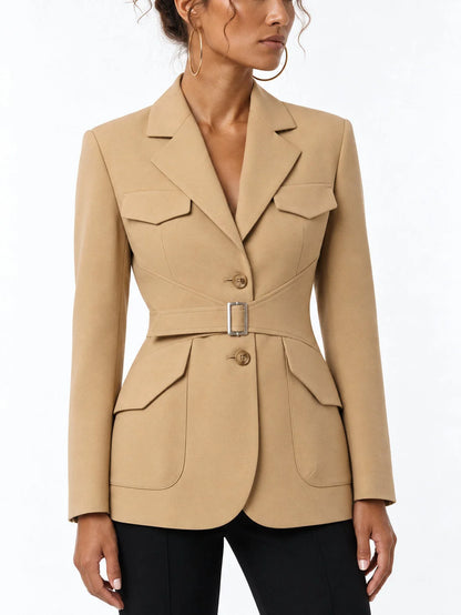 Belted Safari Jacket with Utility Pockets - Jackets