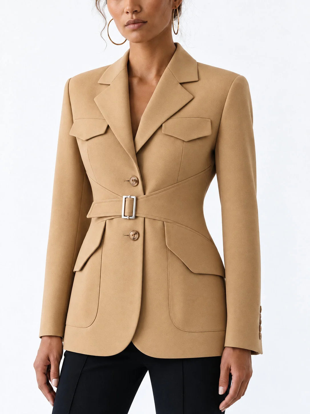 Belted Safari Jacket with Utility Pockets - Jackets