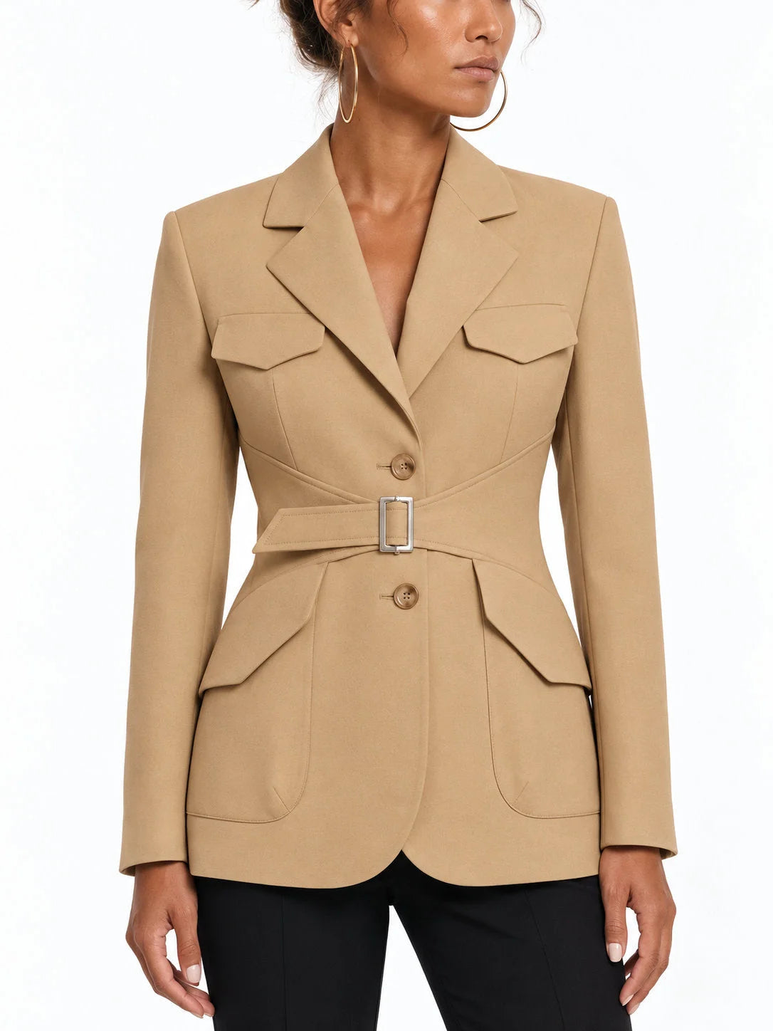 Belted Safari Jacket with Utility Pockets - Jackets