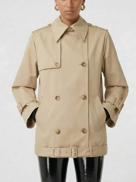 Belted Short Trench Coat in Classic Beige - Coats