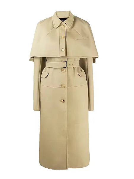Belted Single-Breasted Capelet Trench Coat - Coats
