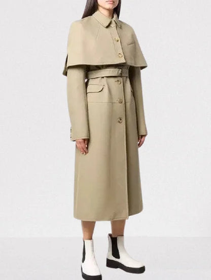 Belted Single-Breasted Capelet Trench Coat - Coats