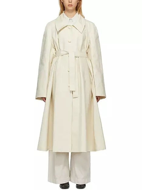 Belted Single-Breasted Linen-Blend Trench Coat