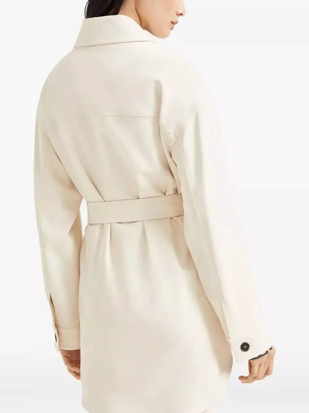 Belted Single-Breasted Safari Jacket in Cream - Jackets