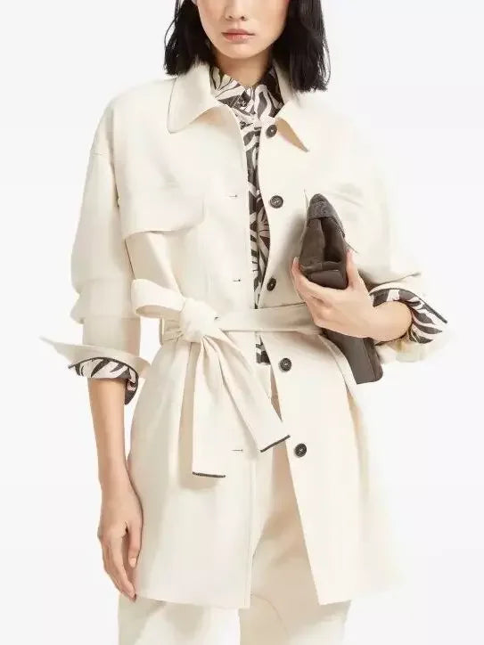 Belted Single-Breasted Safari Jacket in Cream - Jackets
