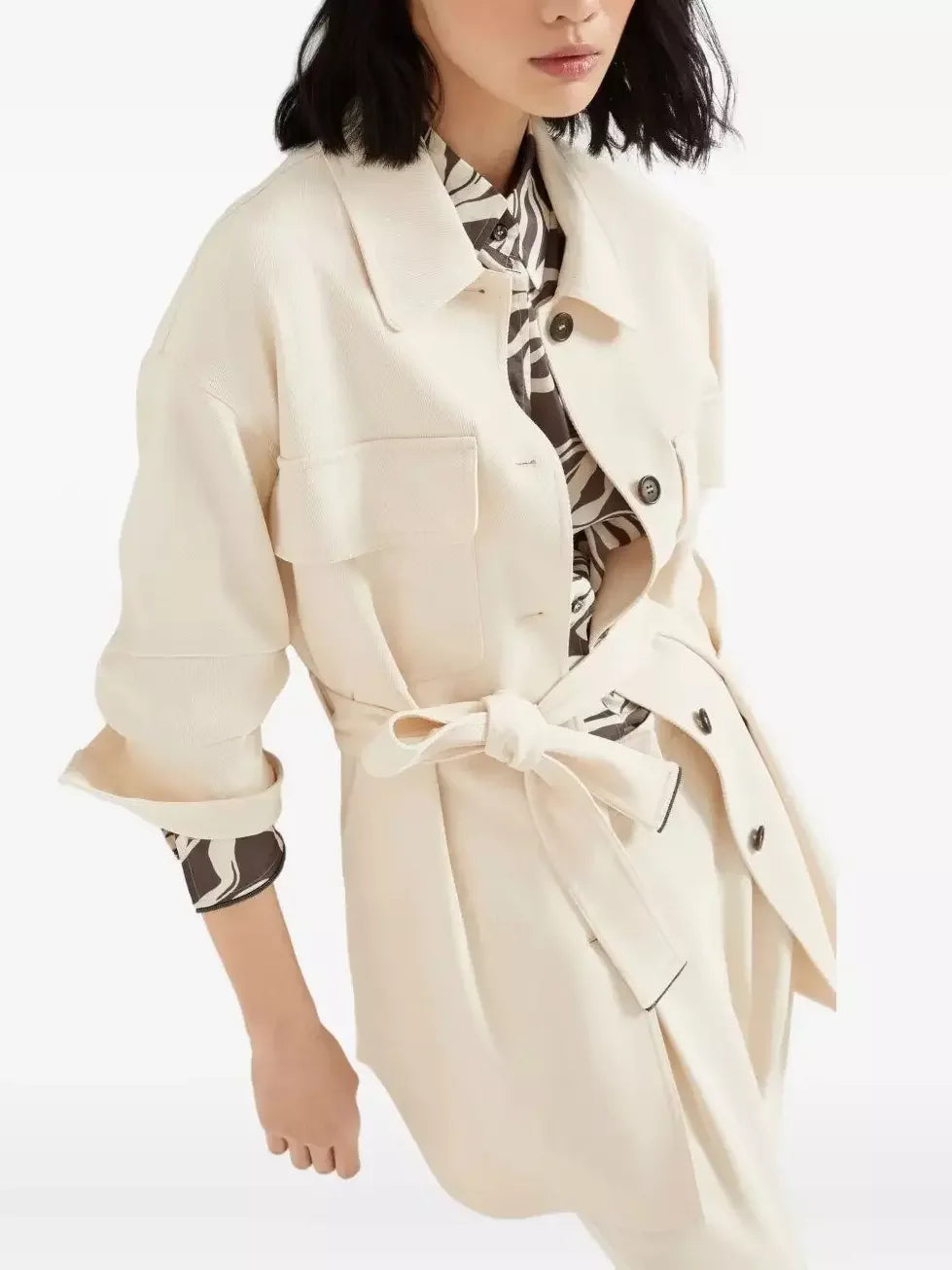Belted Single-Breasted Safari Jacket in Cream - Jackets
