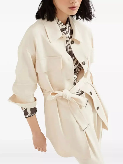 Belted Single-Breasted Safari Jacket in Cream - Jackets