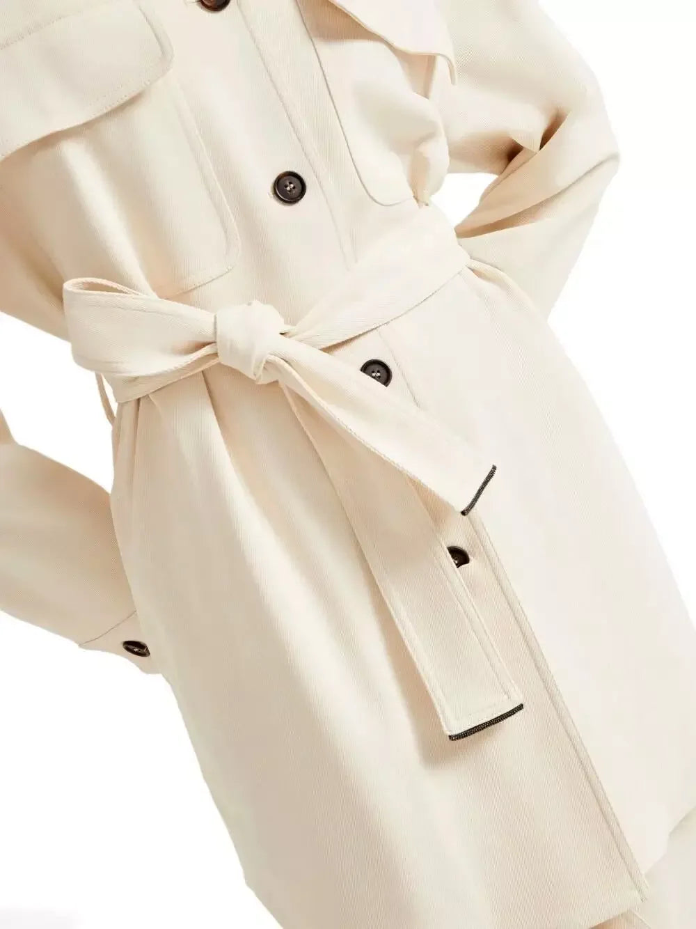 Belted Single-Breasted Safari Jacket in Cream - Jackets