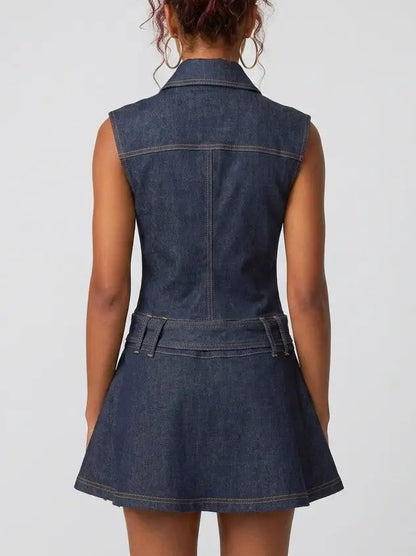 Button-Embellished Denim Mini Dress - Dresses