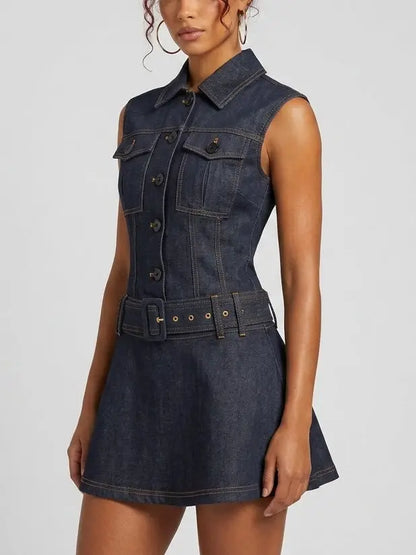 Button-Embellished Denim Mini Dress - Dresses