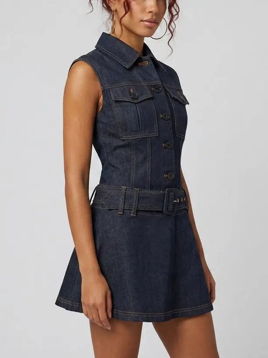 Button-Embellished Denim Mini Dress - Dresses