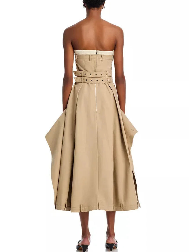 Belted Strapless Trench Bustier Dress - Dresses