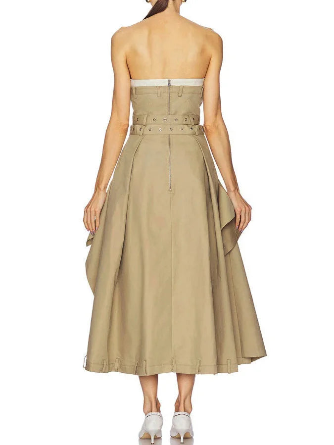 Belted Strapless Trench Bustier Dress - Dresses