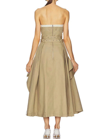 Belted Strapless Trench Bustier Dress - Dresses