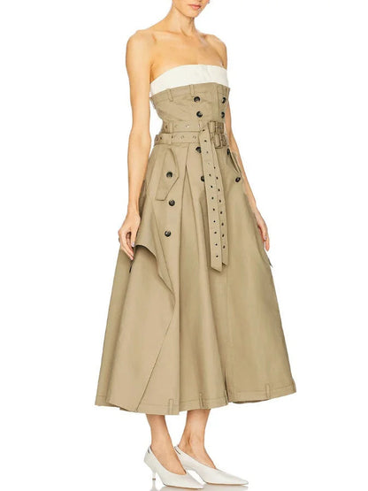 Belted Strapless Trench Bustier Dress - Dresses