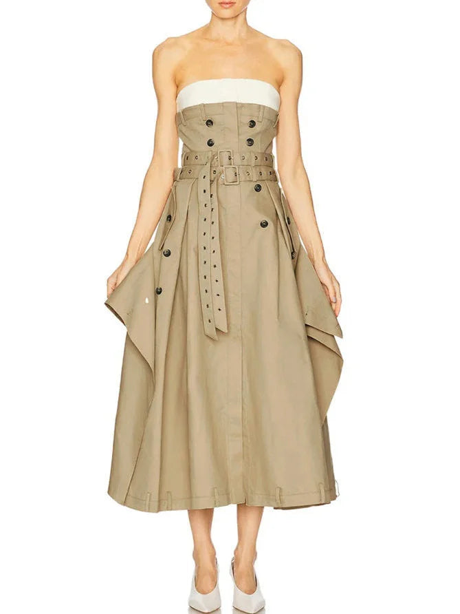 Belted Strapless Trench Bustier Dress - Dresses