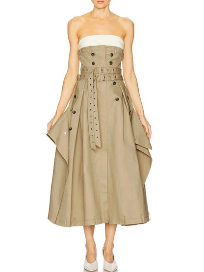 Belted Strapless Trench Bustier Dress - Dresses
