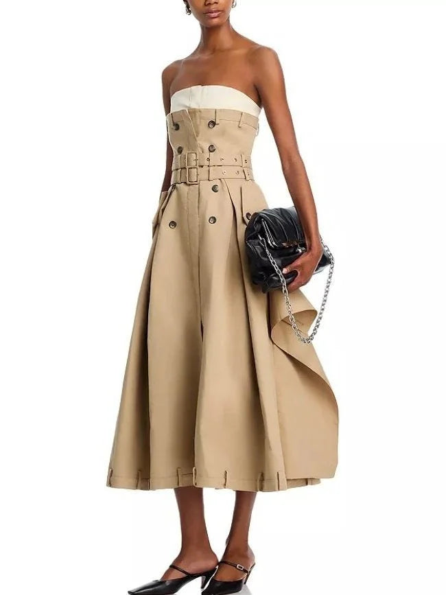 Belted Strapless Trench Bustier Dress - Dresses