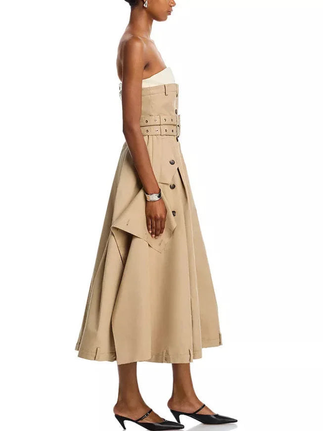 Belted Strapless Trench Bustier Dress - Dresses