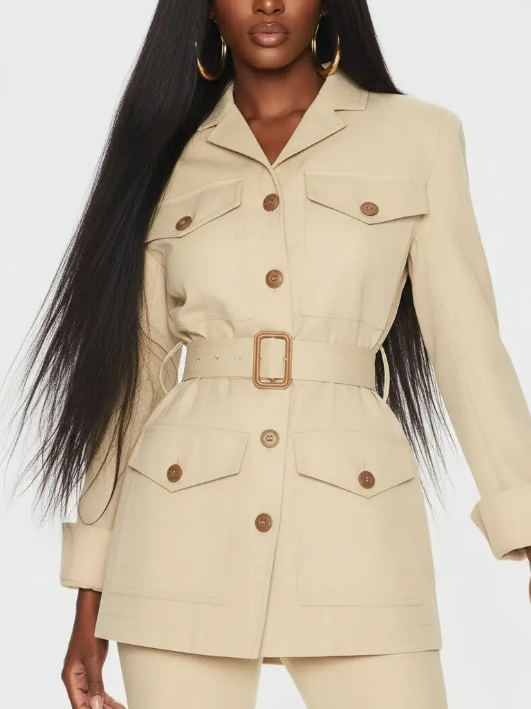 Belted Tailored Utility Safari Jacket - Jackets