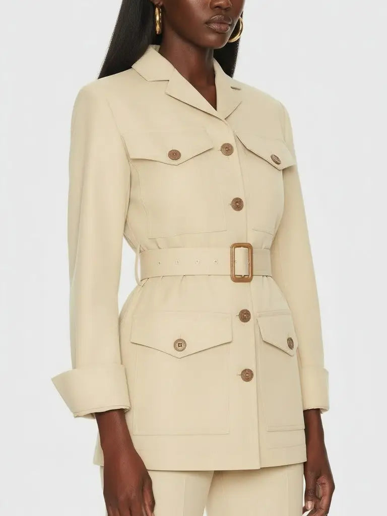 Belted Tailored Utility Safari Jacket - Jackets