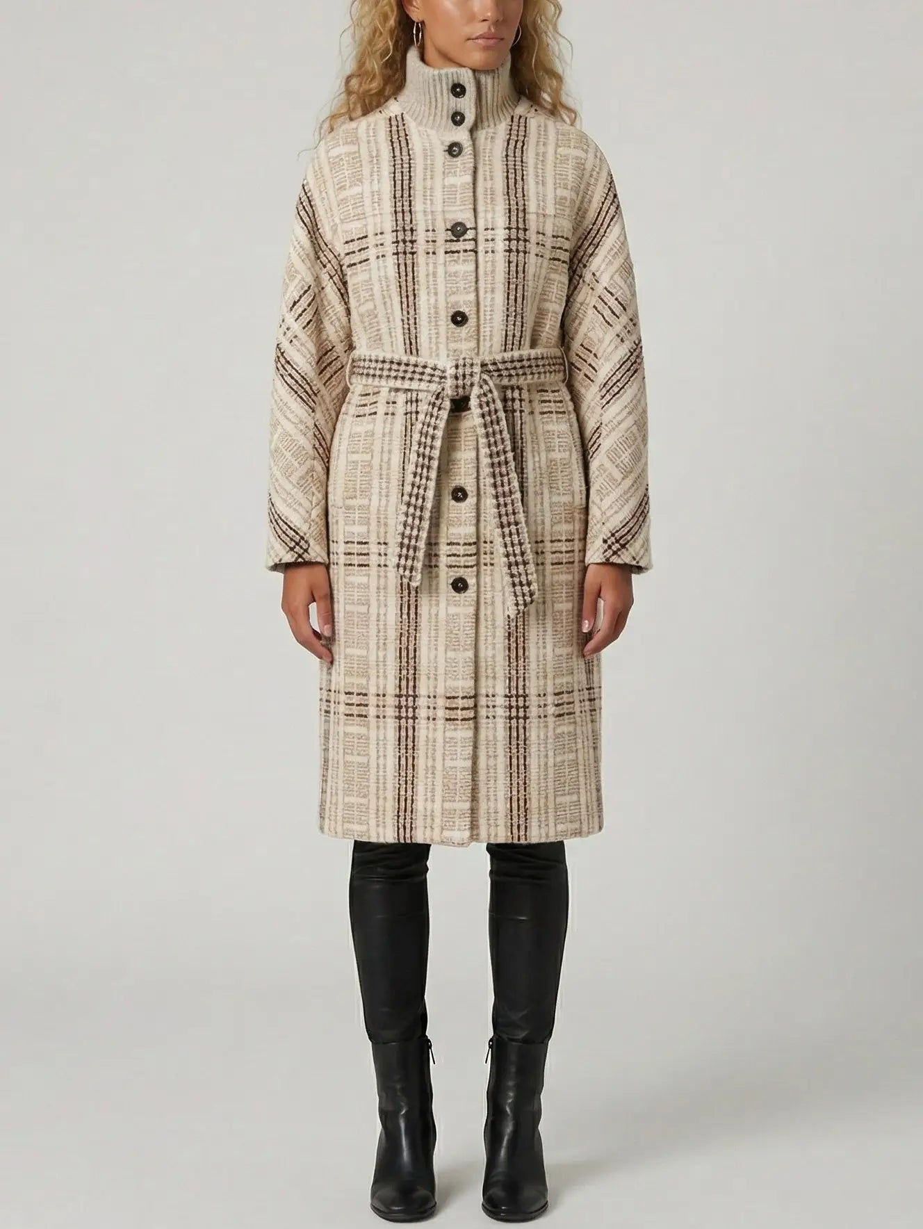 Belted Textured Wool-Cashmere Coat - Coats