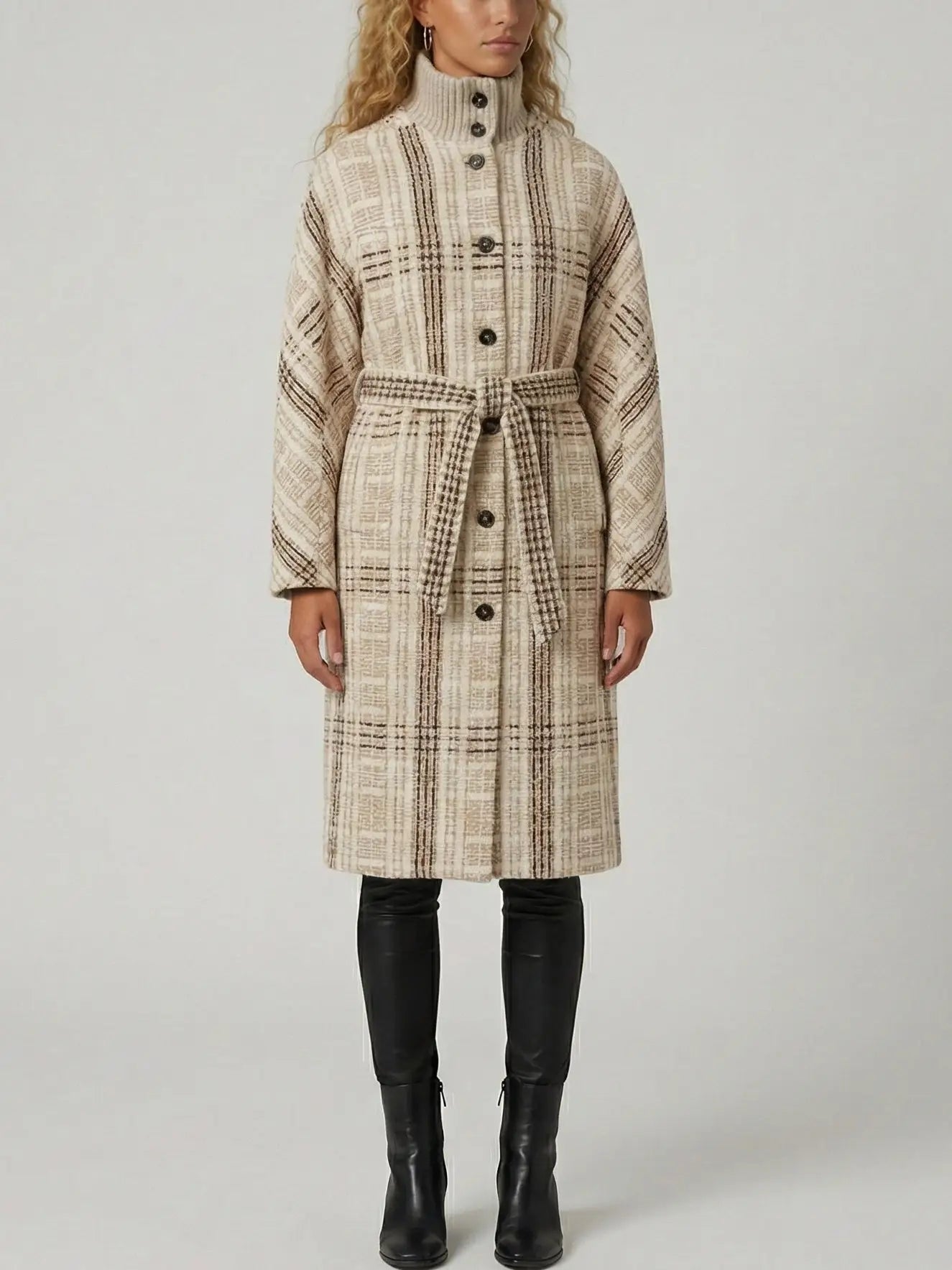 Belted Textured Wool-Cashmere Coat - Coats