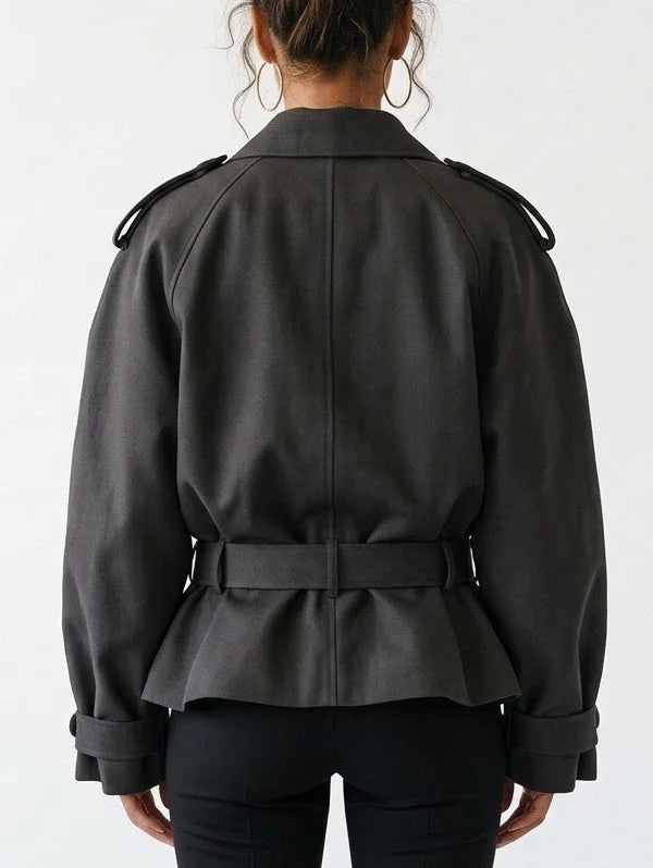 Belted Trench Style Jacket with Shoulder Epaulets - Jackets