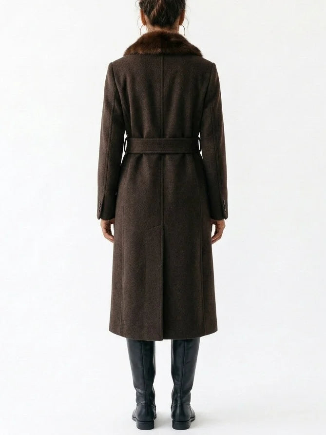 Safety-Pin Belted Black Wool Coat - Coats