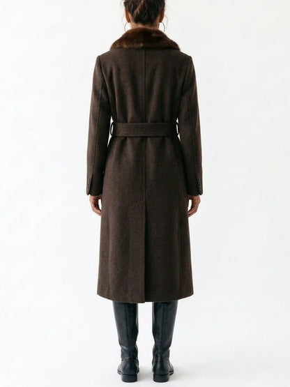 Safety-Pin Belted Black Wool Coat - Coats