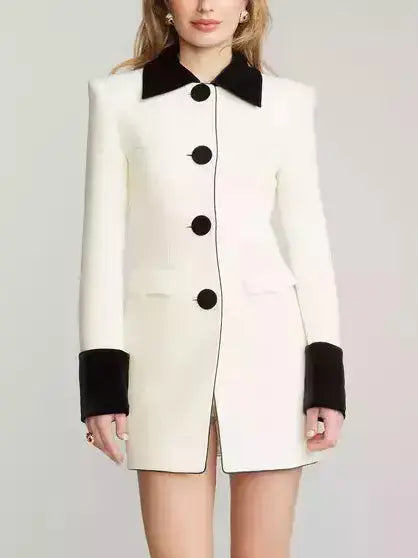 Bi-Color Single-Breasted Short Coat - Branna Couture