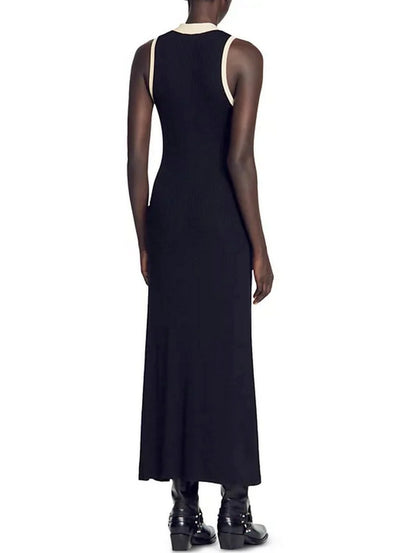 Bicolor Ribbed Knit Sleeveless Dress - Dresses