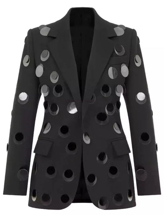 Black Blazer with Large Paillette Sequins - Branna Couture