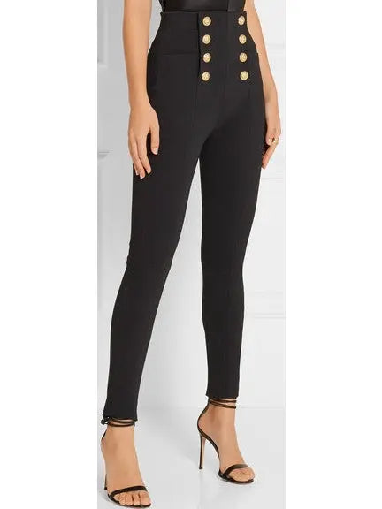 Black Button-Embellished Skinny Pants - Branna Couture