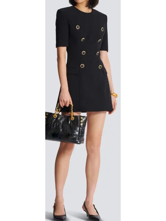 Black Crepe Eight-Button Mini Dress - Branna Couture