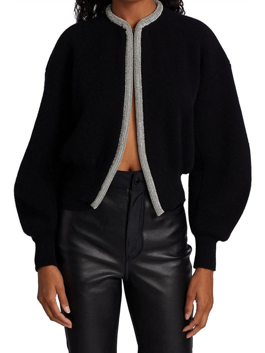 Black Crystal-Trim Cropped Cardigan - Branna Couture