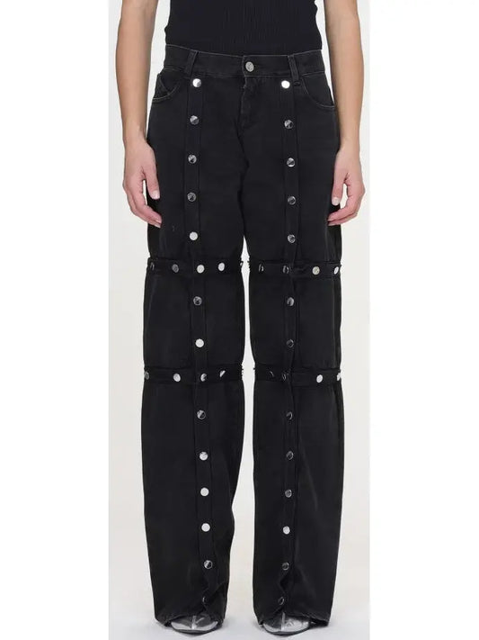 Black Denim Snap-Embellished High-Waist Jeans - Branna Couture